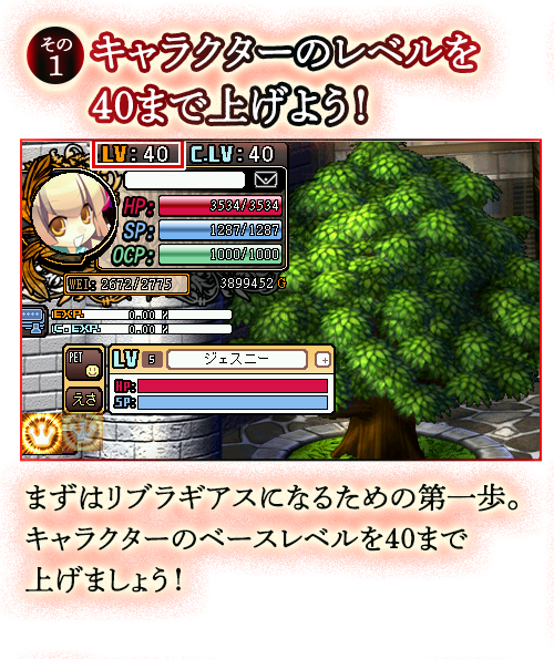 その1、キャラクターのレベルを40まで上げよう！